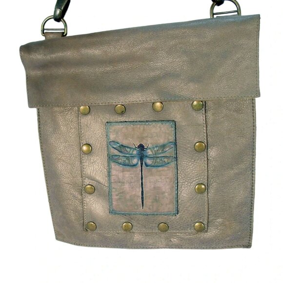 KBD SUDIO Iridescent Leather Dragonfly Pocket Crossbody Bag - Handcrafted in USA - Picture 9 of 11